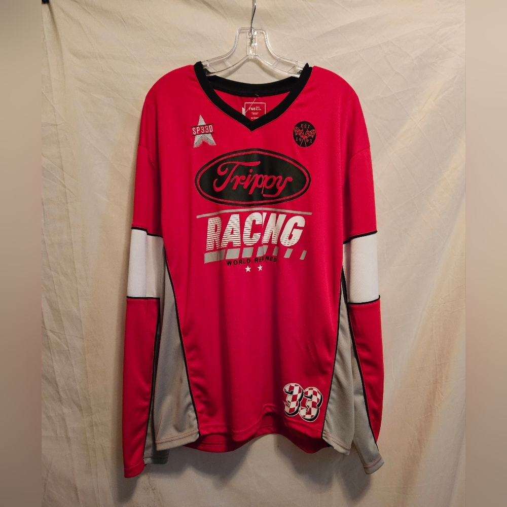 Trippy Red Racing Shirt. Rue 21 Men's Size XXL. Long Sleeve, V-Neck NWT